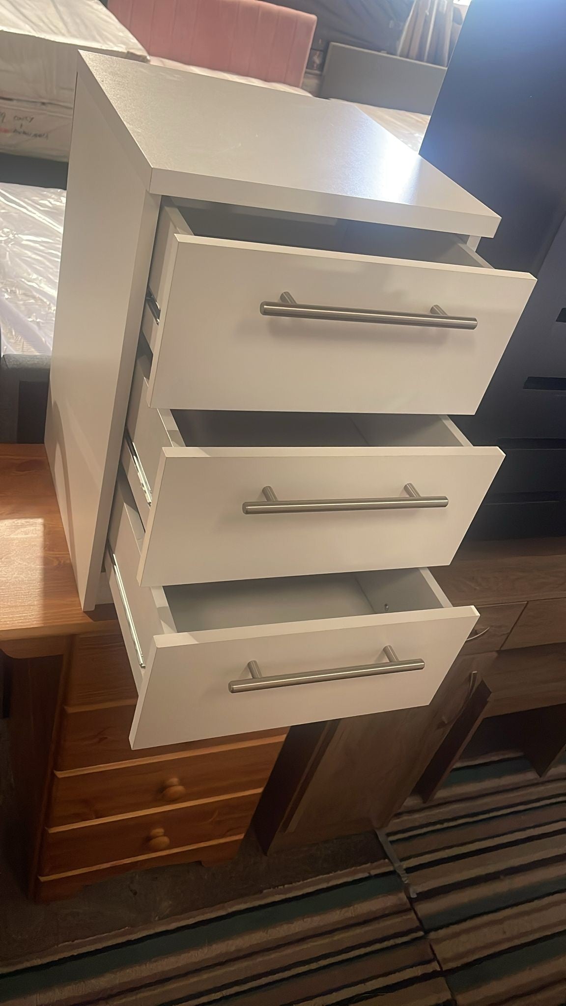Assembled Brisbane 3 Drawer Bedside - White